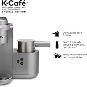 Keurig K-Cafe Special Edition Coffee Maker with Latte and Cappuccino Functionality (Nickel) Bundle with Donut Shop and Italian Medium Roast Coffee Pods and Stainless Steel Tumbler (4 Items)