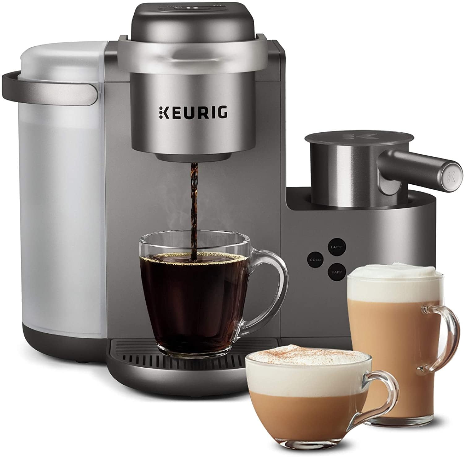 Keurig K-Cafe Special Edition Coffee Maker with Latte and Cappuccino Functionality (Nickel) Bundle with Donut Shop and Italian Medium Roast Coffee Pods and Stainless Steel Tumbler (4 Items)