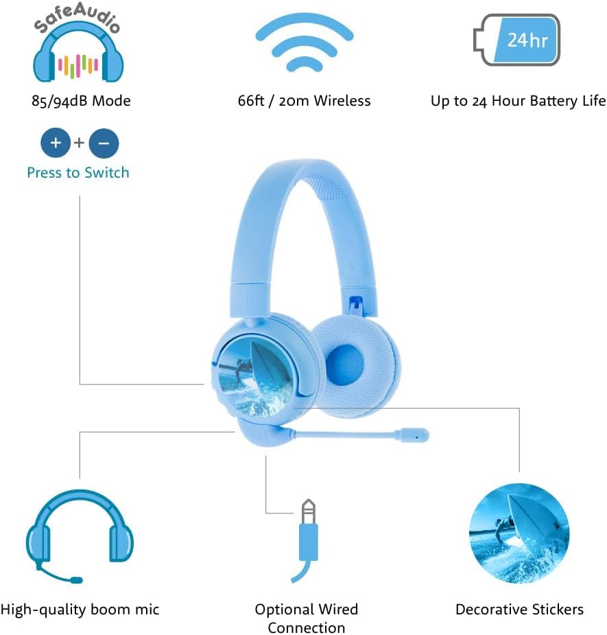 Kids Tablet Bundle: Includes Amazon Fire HD 10 Kids Pro tablet, 10.1" (2021 Release) | 32 GB | Intergalactic & Made for Amazon Bluetooth Kids Headphones with Boom Microphone Ages (7-12) | Blue