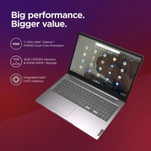 Lenovo IdeaPad 3 Chromebook Intel Dual Core up to 2.8Ghz 4GB Ram 64GB eMMC Web Cam WiFi 15.6in Full HD Chrome OS (IDP3 – Renewed)