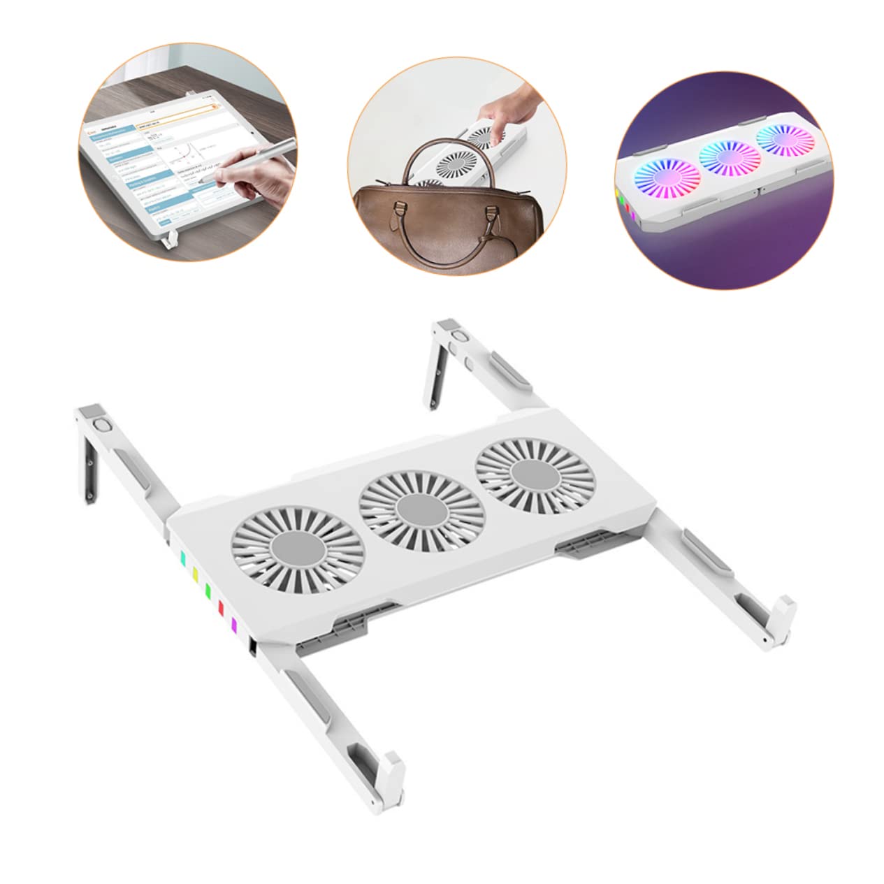 Mikikit Cooling Base Laptop Stand Holder Laptop Ventilated Support Computer Mount USB Laptop Cooler Led Laptop Stand Cooler Laptop Led Stand Laptop Cooler Stand White Cooling Pad Air Abs