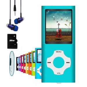 mp3 player / mp4 player, hotechs mp3 music player with 32gb memory sd card slim classic digital lcd 1.82'' screen mini usb port with fm radio, voice record (blue)