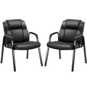 sweetcrispy waiting room chairs reception chairs office guest chairs set of 2, big and tall desk chair no wheels executive office chair pu leather conference room chairs lobby chairs with padded arms