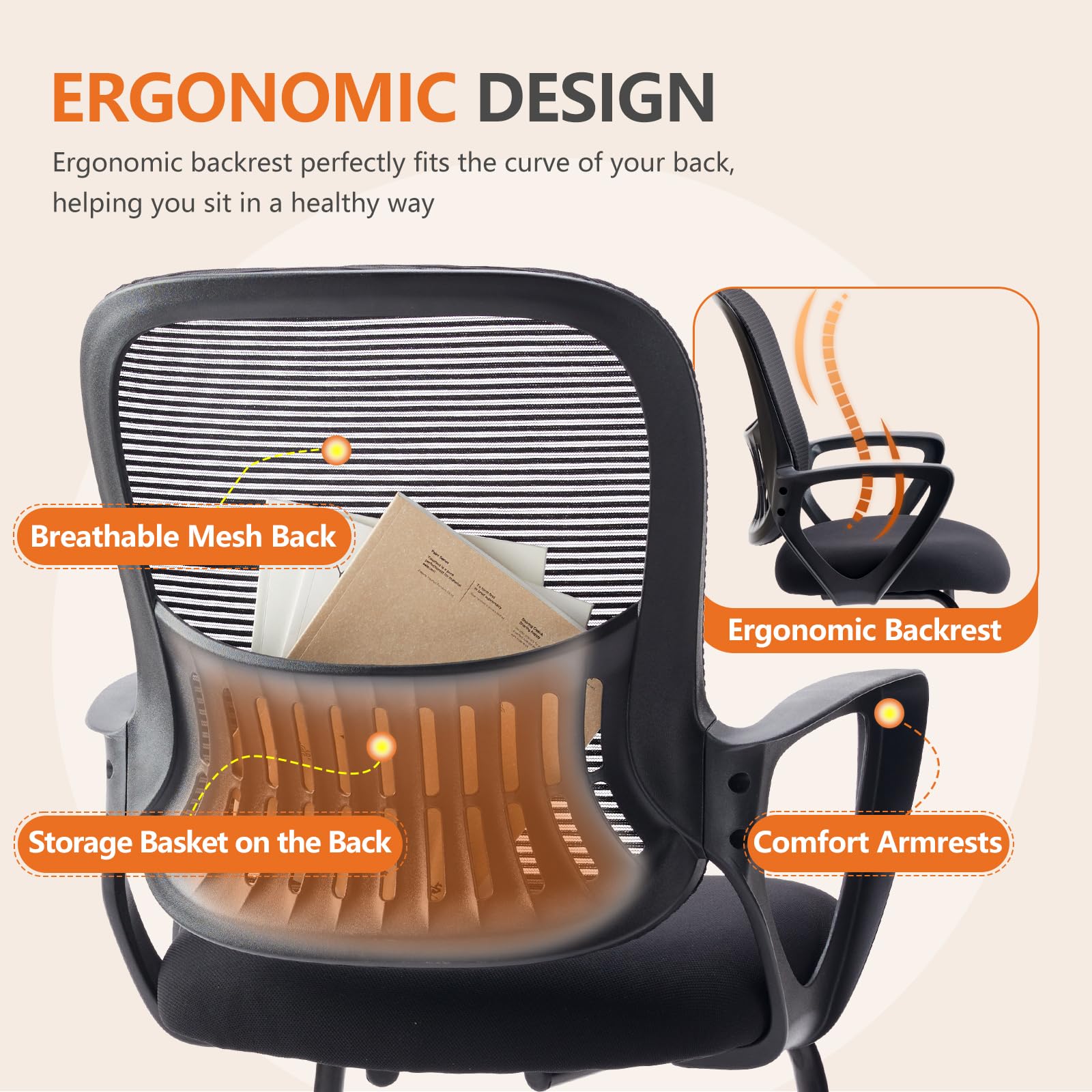 Sweetcrispy Office Desk Chair No Wheels, Stationary Non Rolling Mesh Mid Back Computer Guest Side Chair with Lumbar Support for Home Waiting Area Reception Conference Room Bedroom Carpet Kids