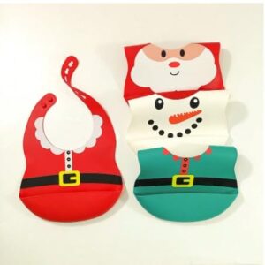 SAORI Corp. Silicone Feeding Bibs |Silicone Bib, Unisex, Storage Pocket | Dishwasher Safe Waterproof Adjustable. Flexibles(Santa)