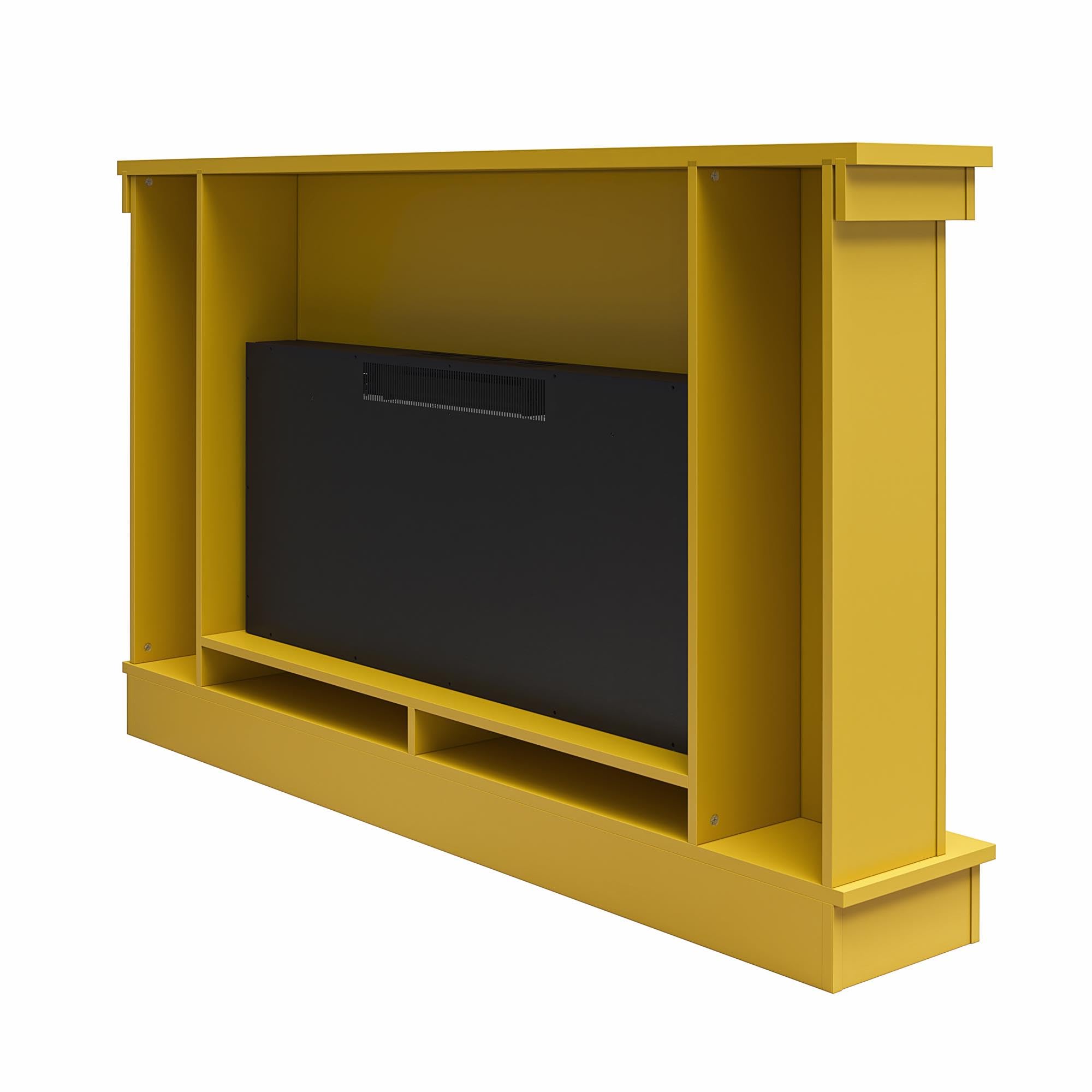 Novogratz Waverly Wide Mantel with Linear Electric Fireplace & Crystal Ember Bed, Mustard Yellow