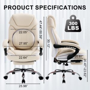 linting Comfortable Reclining Office Chairs with Lumbar Support Footrest, PU Leather Wide Seat Managerial Executive Chairs, 300lbs Recliner Desk Chair with Wheels