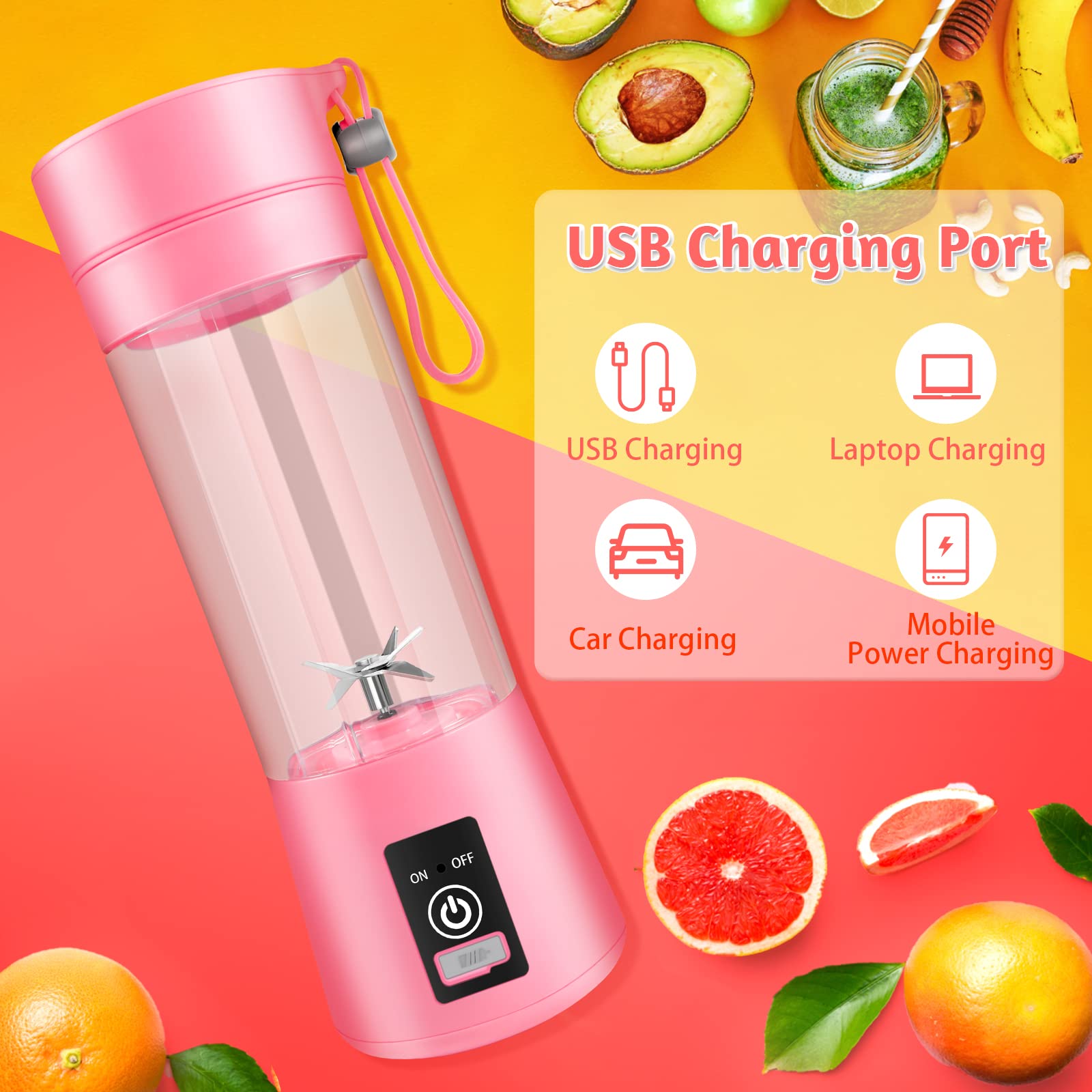 Portable Blender, Personal Blender for Shakes & Smoothies Kitchen, Personal Size Blenders with USB Rechargeable Mini Fruit Juice Mixer, Juicer Smoothie Bottles Travel, PINK