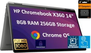 hp chromebook x360 14c 2-in-1 laptop (14" fhd touchscreen, intel i3-1115g4, 8gb ram, 256gb (128gb ssd + 128gb sd card)) backlit kb, fingerprint, webcam, ist card, chrome os, student & home, silver