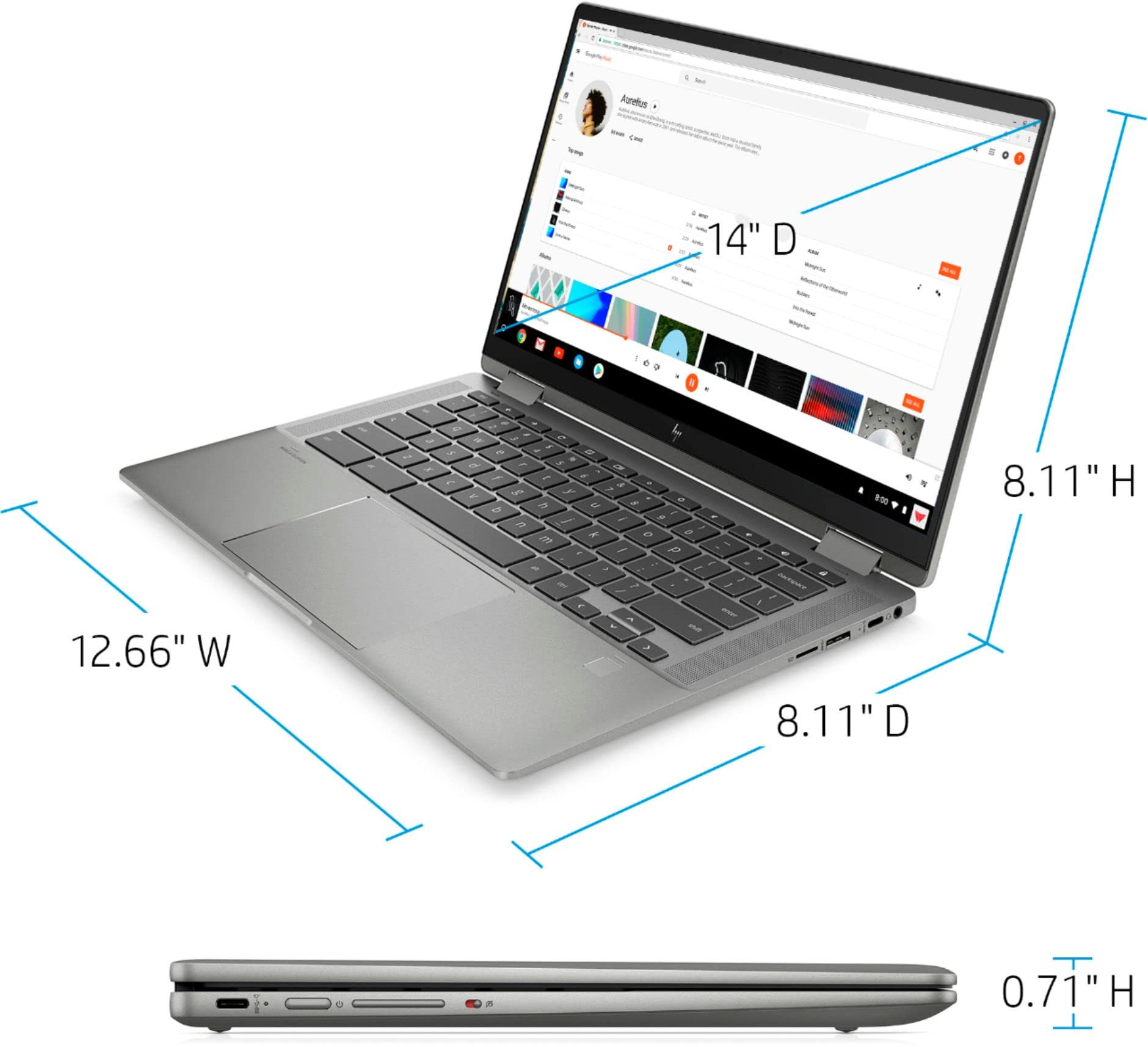 HP Chromebook x360 14c 2-in-1 Laptop (14" FHD Touchscreen, Intel i3-1115G4, 8GB RAM, 256GB (128GB SSD + 128GB SD Card)) Backlit KB, Fingerprint, Webcam, IST Card, Chrome OS, Student & Home, Silver