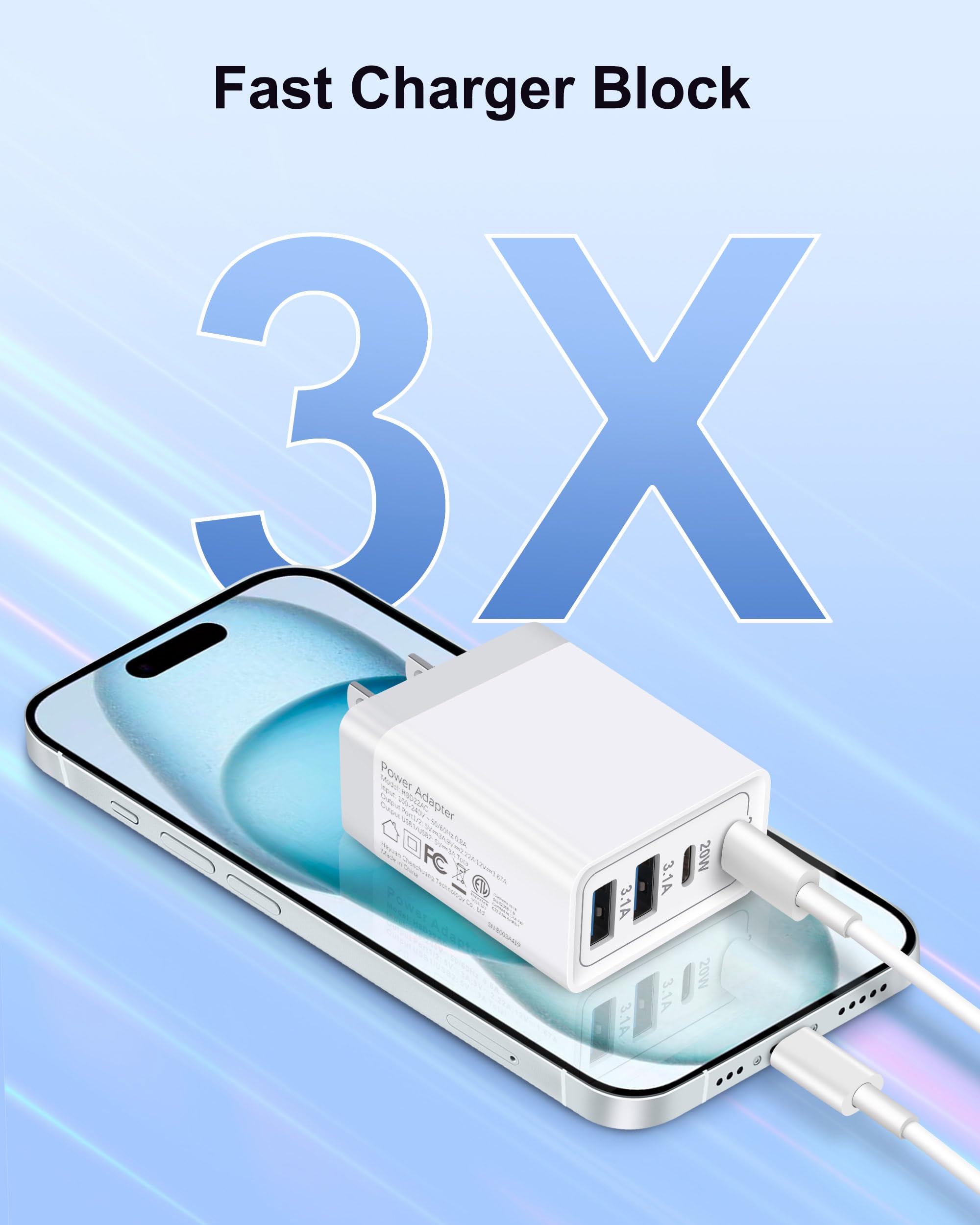 USB C Charger Block, 40W 4-Port USB-C Wall Charger Fast Charging Dual Port PD Power Adapter + 2 USB Plug Multi Type C Brick for iPhone 15 14 13 12 11 Pro Max, iPad/Watch, Samsung, Google Pixel, 2Pack