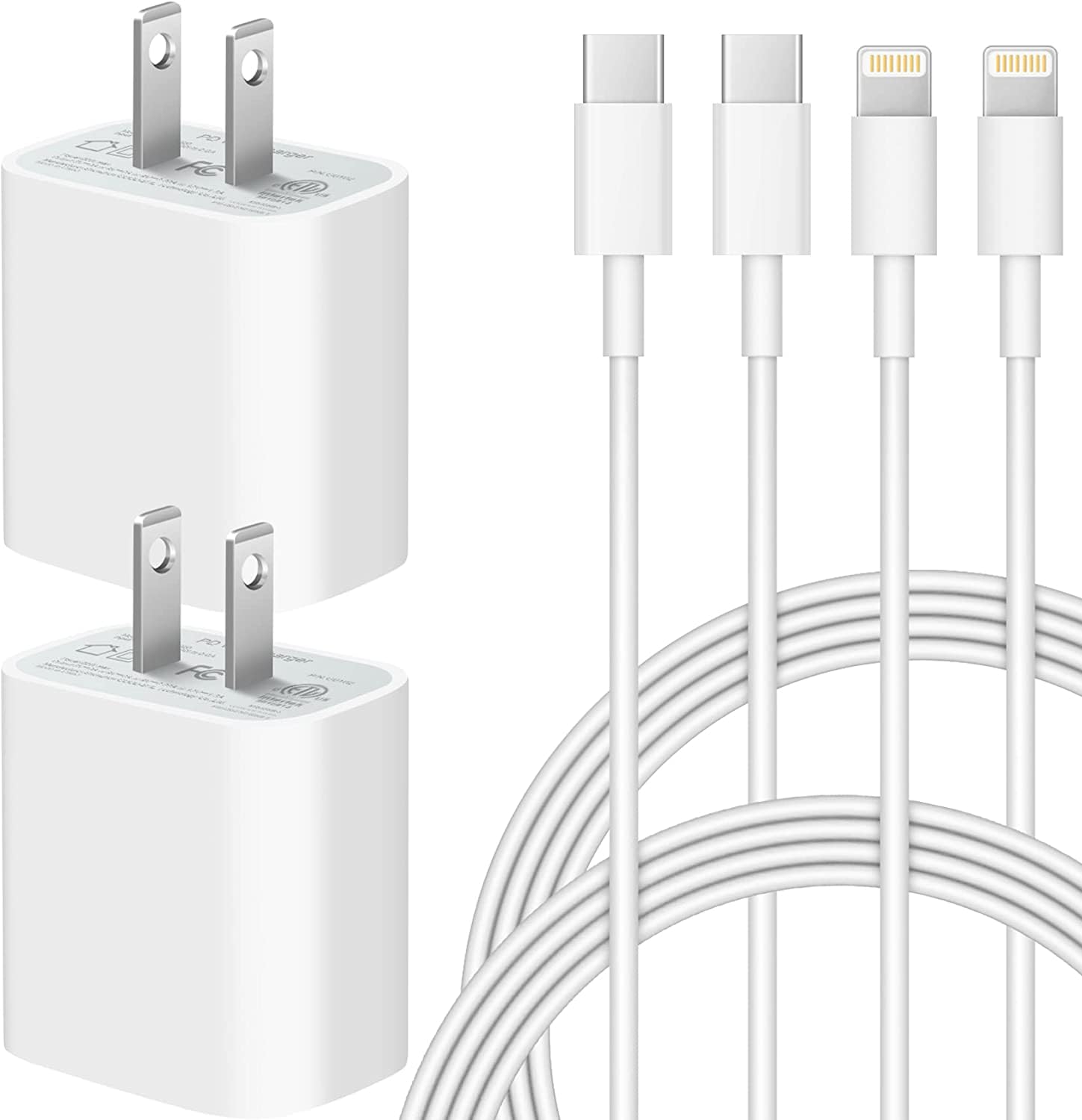 2 Pack MFi Certified 20W PD USB C Wall Chargers + 3FT * 2 Lightning Cables for iPhone 14/13/12/11/Pro Max/Xs XR/Plus (Pack of 2)