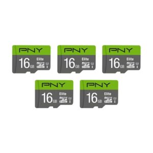 pny 16gb elite class 10 u1 microsdhc flash memory card 5-pack - 85mb/s, class 10, u1, full hd, uhs-i, micro sd