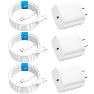 3-pack 20w usb c fast charger for iphone 15/15 pro max charger for ipad pro charger with 10ft usb c to c cable fast charging for iphone 15 pro/15 plus//ipad mini 6,ipad air 5/4,ipad pro 12.9/11/10