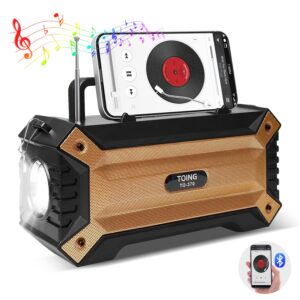 solar bluetooth speaker with flashlight, portable rechargeable outdoor speaker with phone holder shoulder strap for party hiking picnic family