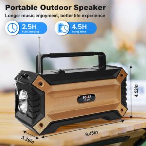 Solar Bluetooth Speaker with Flashlight, Portable Rechargeable Outdoor Speaker with Phone Holder Shoulder Strap for Party Hiking Picnic Family