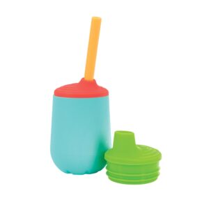 nuby first training cup set - silicone tumbler with spout and straw combo - 4 oz - 6+ months - neutral