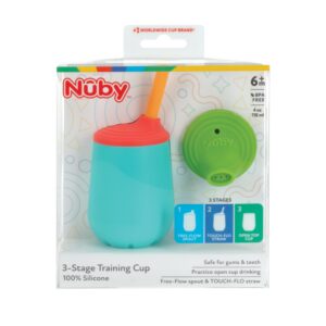 Nuby First Training Cup Set - Silicone Tumbler with Spout and Straw Combo - 4 oz - 6+ Months - Neutral