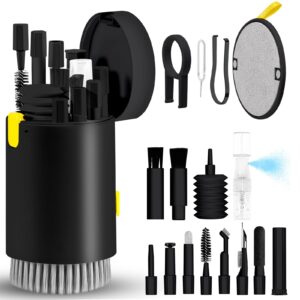 computer keyboard cleaner kit, laptop screen cleaning spray for iphone airpods cell phone macbook ipad pro, 20-in-1 electronic clean brush tool for earbuds ipod pc monitor tv earphone camera - black