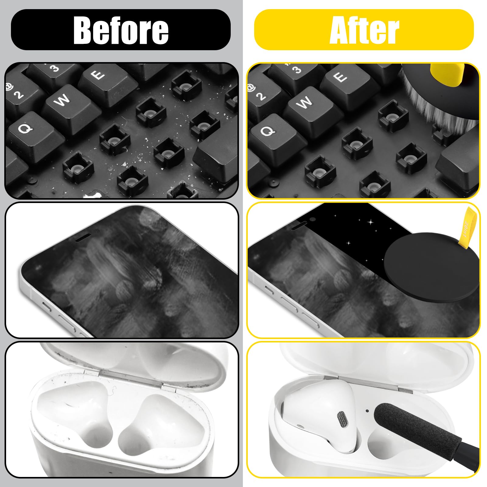 Computer Keyboard Cleaner Kit, Laptop Screen Cleaning Spray for iPhone AirPods Cell Phone MacBook iPad Pro, 20-in-1 Electronic Clean Brush Tool for Earbuds iPod PC Monitor TV Earphone Camera - Black