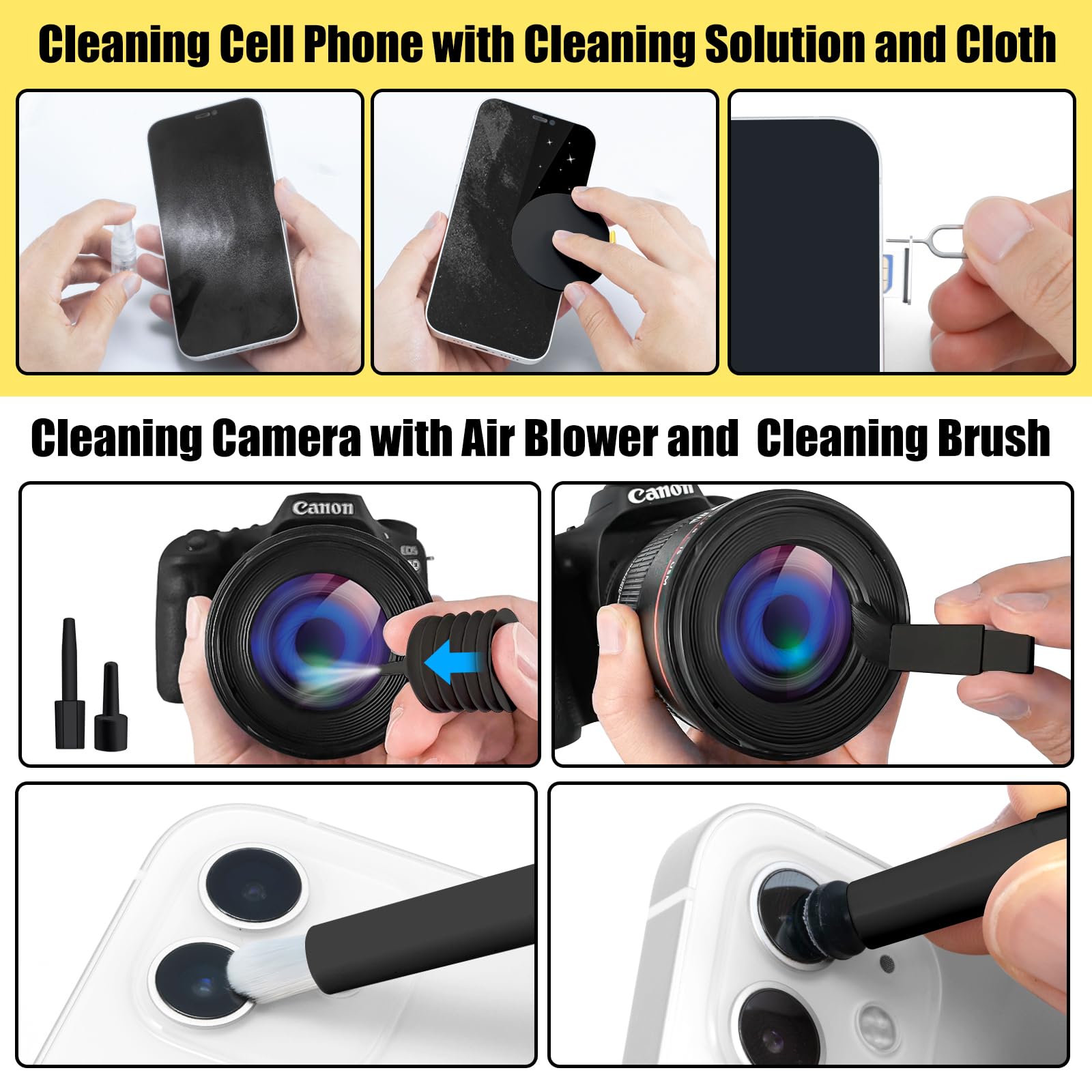 Computer Keyboard Cleaner Kit, Laptop Screen Cleaning Spray for iPhone AirPods Cell Phone MacBook iPad Pro, 20-in-1 Electronic Clean Brush Tool for Earbuds iPod PC Monitor TV Earphone Camera - Black