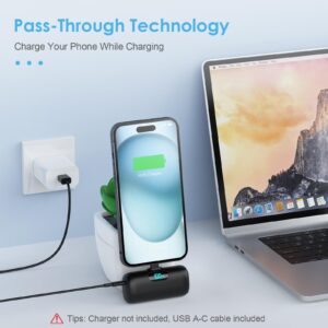 Mini Portable Charger USB C Power Bank, Upgraded 5000mAh PD Fast Charging Battery Pack Built-in USB-C Connector,LCD Display,Compatible with iPhone 15,15 Plus,15 Pro/Max ,iPad Pro/Air,Android Phone etc