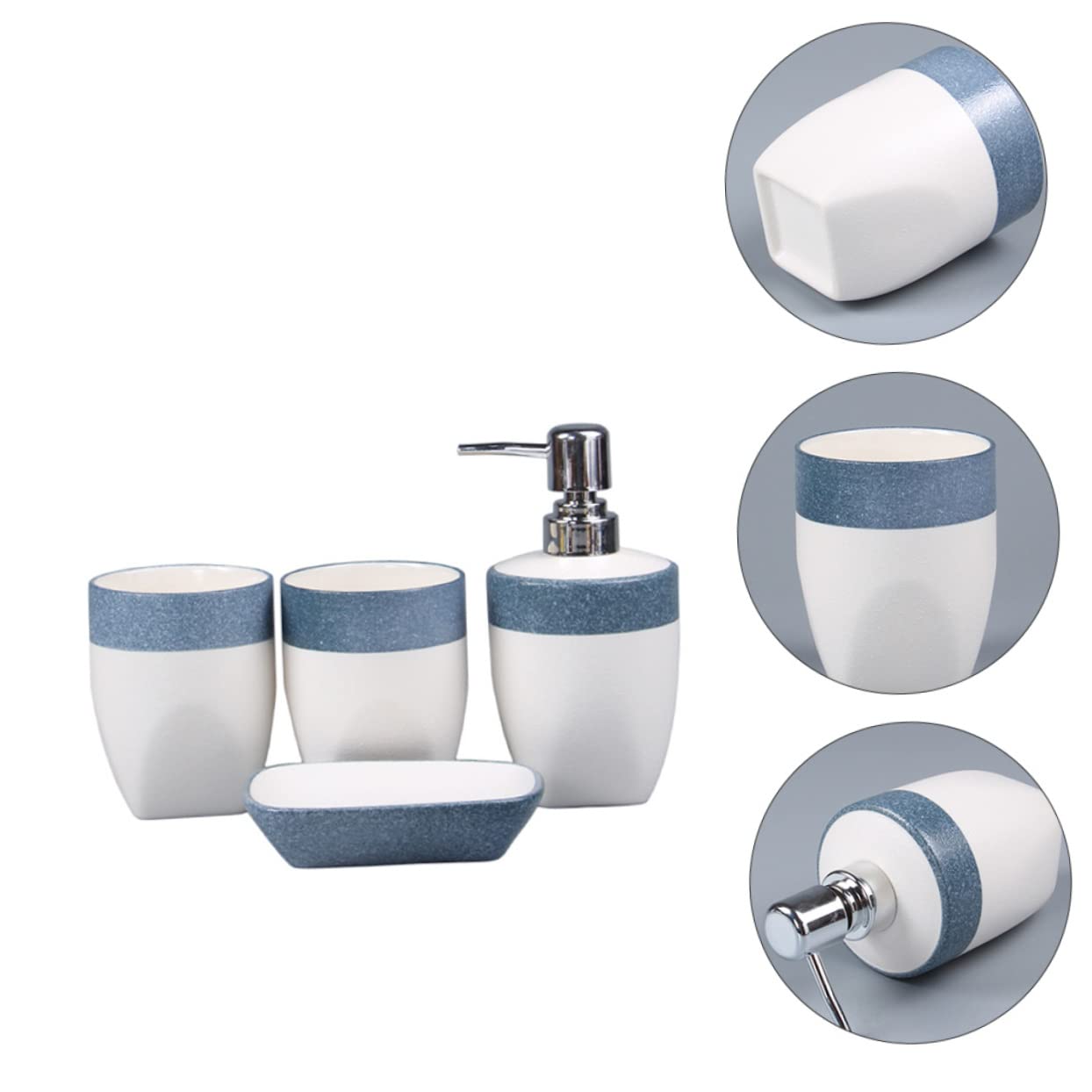 HOMSFOU 1set Bathroom Four Piece Set Bathroom Organizer Tray Ceramic Bathroom Accessories Liquid Castile Soap Foam Soap Cosmetic Bottle Dispenser Drain Bathroom Soap Dispenser Organizer