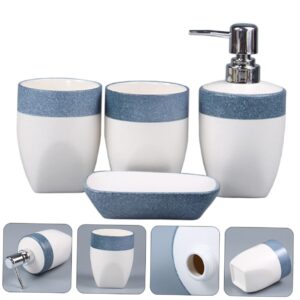 HOMSFOU 1set Bathroom Four Piece Set Bathroom Organizer Tray Ceramic Bathroom Accessories Liquid Castile Soap Foam Soap Cosmetic Bottle Dispenser Drain Bathroom Soap Dispenser Organizer