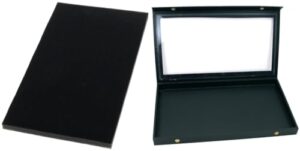 findingking foam insert 144 ring slot & black glass top jewelry case (snap close lid)