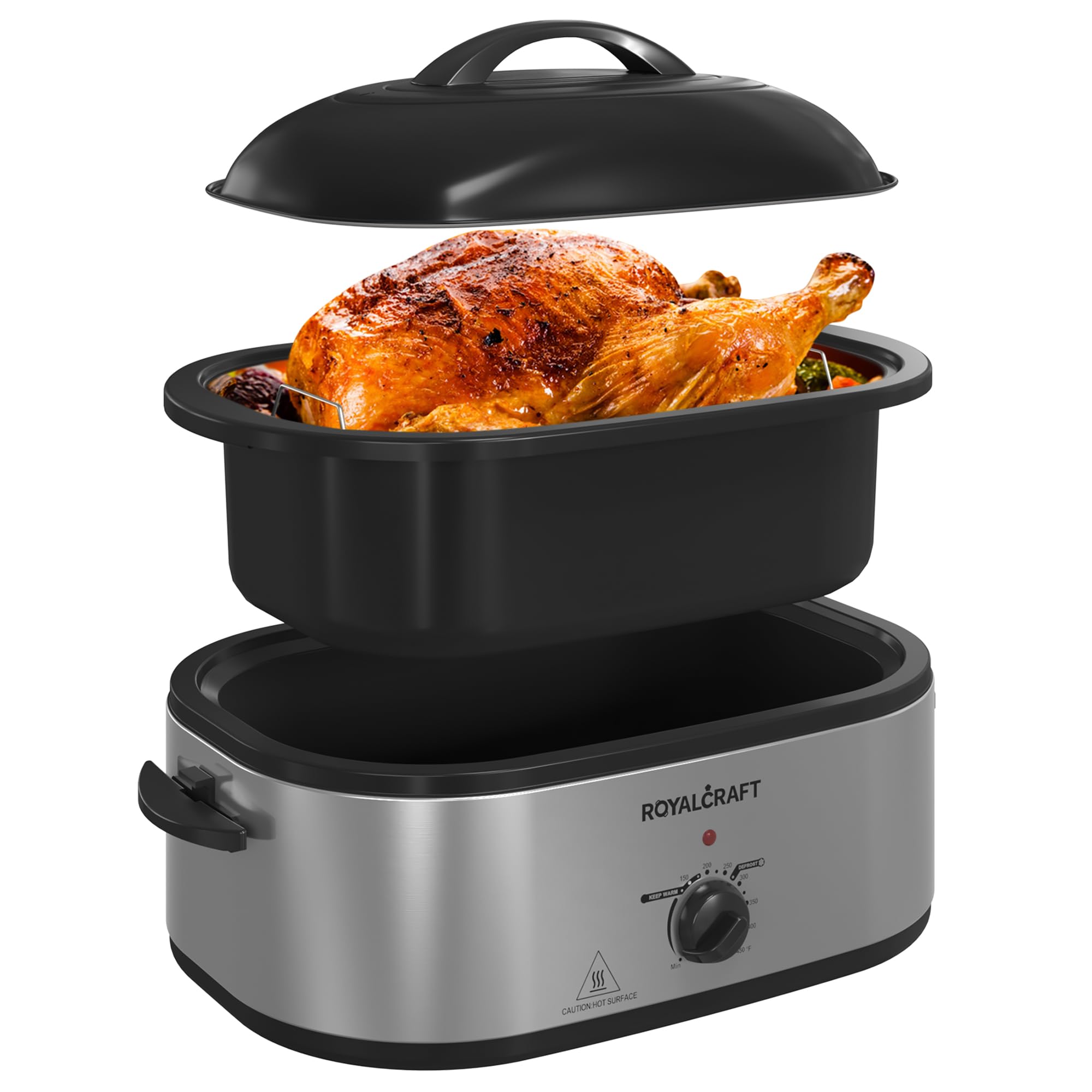 RoyalCraft 18-Quart Electric Roaster Oven - Perfect for Large Meals and Holiday Feasts, Silver