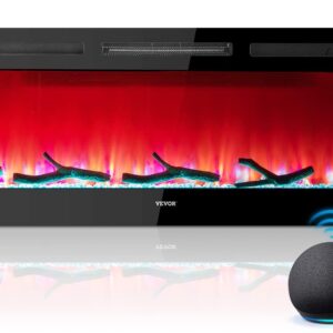 VEVOR Electric Fireplace, 60-inch Wall Mounted and Recessed Fireplace, Fit for 2 x 4 and 2 x 6 Stud, Adjustable Flame Colors and Speed with Remote Control & Timer, Compatible with Alexa, 1500 W, Black