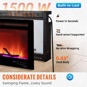 VEVOR Electric Fireplace, 60-inch Wall Mounted and Recessed Fireplace, Fit for 2 x 4 and 2 x 6 Stud, Adjustable Flame Colors and Speed with Remote Control & Timer, Compatible with Alexa, 1500 W, Black