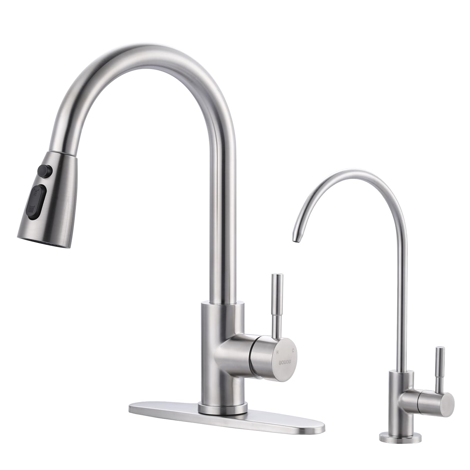 Kitchen Faucet and Water Filter Faucet Combo, WOWOW Stainless Steel Kitchen Sink Faucet with Drinking Water Faucet for Reverse Osmosis or Water Filtration System, Brushed Nickel