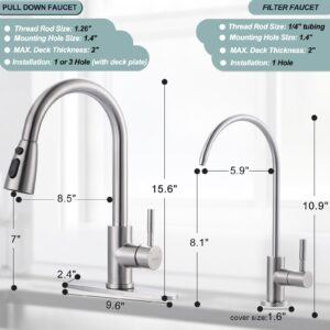 Kitchen Faucet and Water Filter Faucet Combo, WOWOW Stainless Steel Kitchen Sink Faucet with Drinking Water Faucet for Reverse Osmosis or Water Filtration System, Brushed Nickel