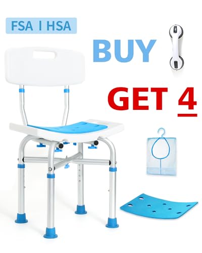 FSA HSA Heavy Shower Chair for Inside Shower with Back, Padded Shower Chair for Inside Bathtub with Grab Bar, Adjustable Shower Stool for Inside Shower for Senior/Elderly/Pregnant by SOUHEILO