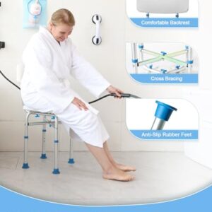 FSA HSA Heavy Shower Chair for Inside Shower with Back, Padded Shower Chair for Inside Bathtub with Grab Bar, Adjustable Shower Stool for Inside Shower for Senior/Elderly/Pregnant by SOUHEILO