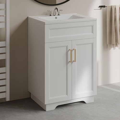 UpWiew Bathroom Vanity with Ceramic Sink, 24", White
