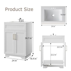 UpWiew Bathroom Vanity with Ceramic Sink, 24", White