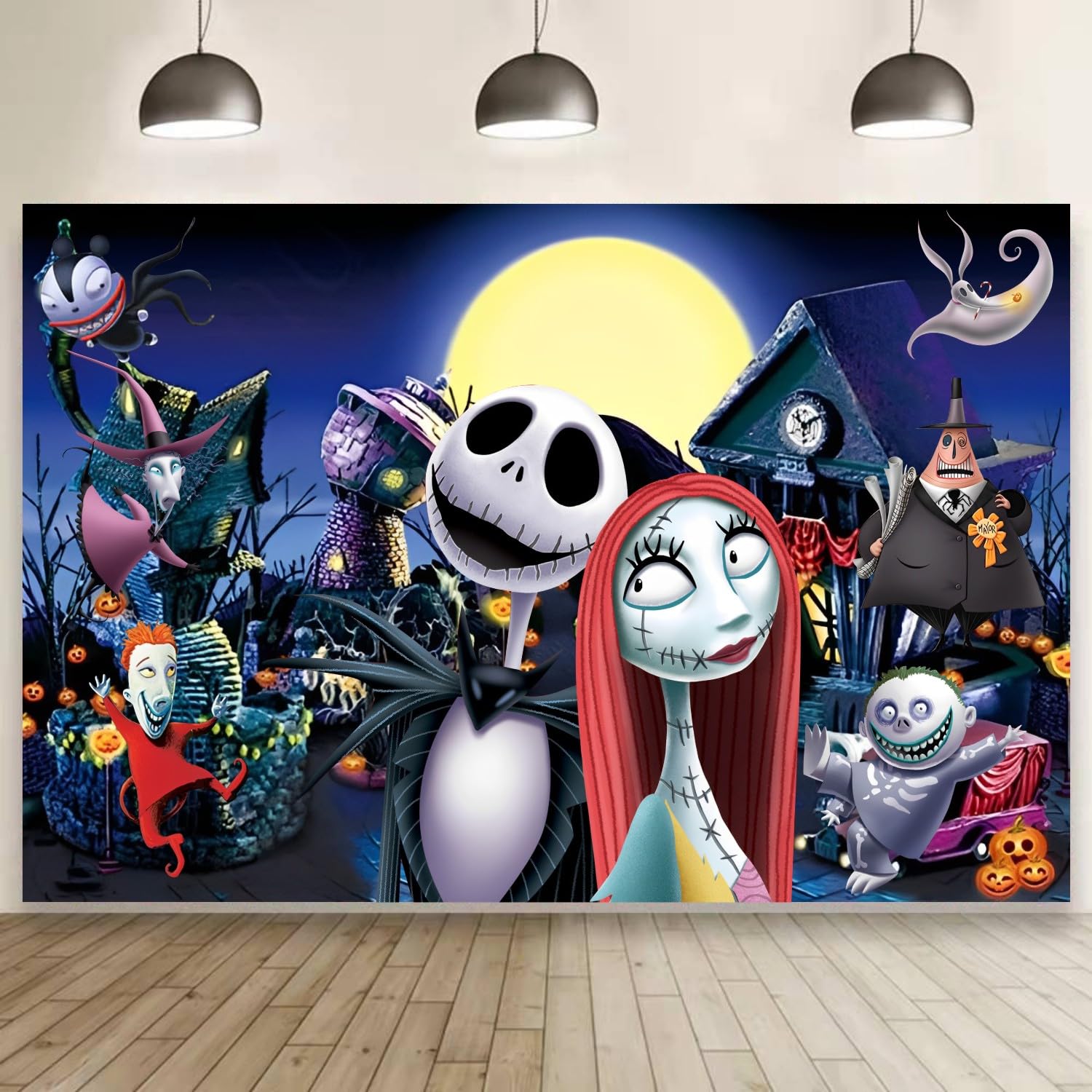 Nightmare Before Christmas Background Party Supplies, Happy Birthday Banner Backdrop for Nightmare Before Christmas Halloween Decorations (5x3ft)