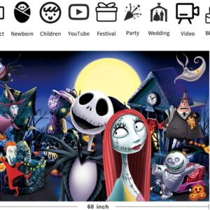 Nightmare Before Christmas Background Party Supplies, Happy Birthday Banner Backdrop for Nightmare Before Christmas Halloween Decorations (5x3ft)