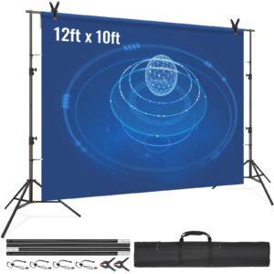 vevor 12 x 10 ft heavy duty backdrop stand, height adjustable photography backdrop stand, background support system with 6 clamps and a carry bag, for party, wedding, display, photo