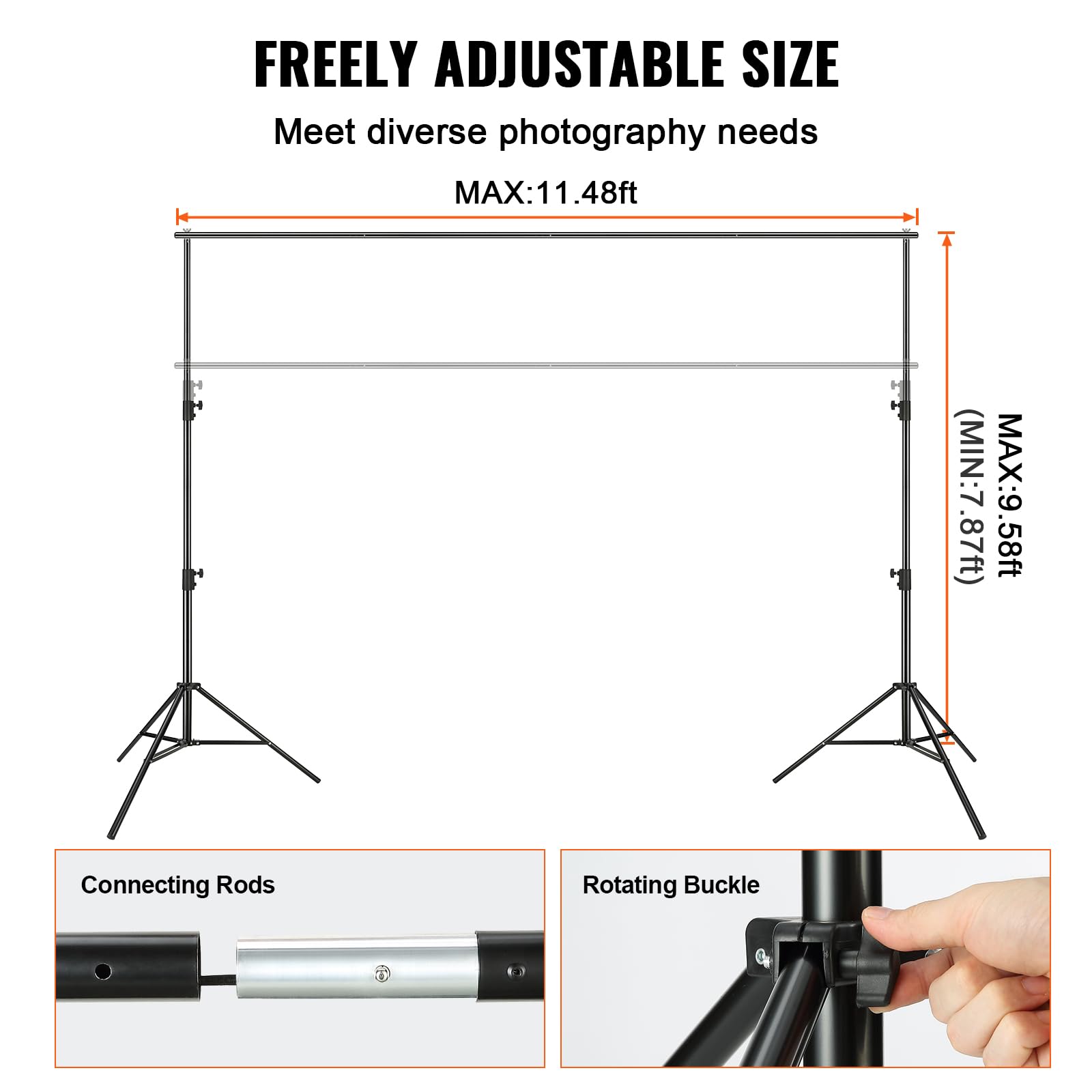 VEVOR 12 x 10 ft Heavy Duty Backdrop Stand, Height Adjustable Photography Backdrop Stand, Background Support System with 6 Clamps and A Carry Bag, for Party, Wedding, Display, Photo