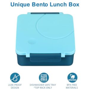 Bento Lunch Box Set for Kids with 8oz Soup Thermo, Leak-Proof Lunch Containers with 4 Compartment, Kids Thermo Hot Food Jar and Insulated Lunch Bag for Kids to School-Blue