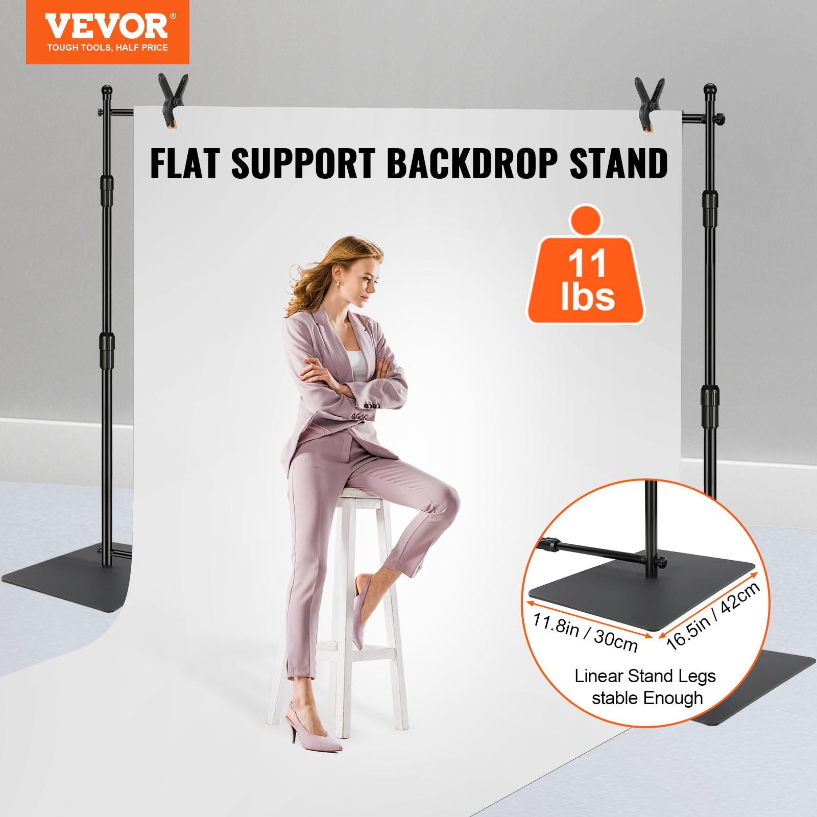 VEVOR 10ft x10ft Pipe and Drape Kit, Heavy Duty Backdrop Stand with Carbon Steel Base, Adjustable Backdrop Support with 2 Clamps and A Carry Bag for Wedding, Party, Event, Photography and Exhibition