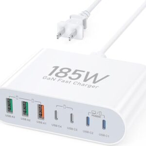 185W USB C Fast Charger Block, 7 Port USB C Charger Charging Station Hub Brick Multiport Charger Laptop Power Adapter for MacBook Pro Air iPad Pro iPhone 15 14 13 12 Galaxy Note S23 Pixel Steam Deck