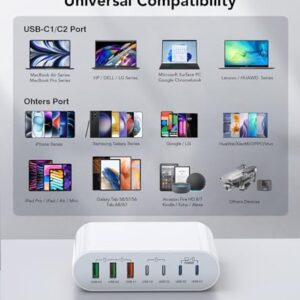 185W USB C Fast Charger Block, 7 Port USB C Charger Charging Station Hub Brick Multiport Charger Laptop Power Adapter for MacBook Pro Air iPad Pro iPhone 15 14 13 12 Galaxy Note S23 Pixel Steam Deck