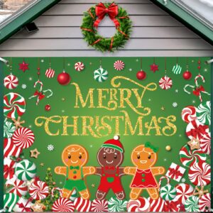 christmas candy garage door decoration merry christmas garage door banner cover peppermint candy cane gingerbread man garage backdrop for xmas eve holiday outdoor wall decor, 7 x 9 ft