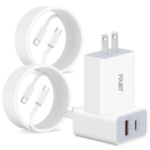 pixel 8 7 6 pro charger, 2-pack 20w dual port usb c wall charger block with 10ft long type c charger cable cord for google pixel 8 pro 7a 7 pro 6a 6 5a 5 4a 4xl, samsung s24 s23 s22, iphone 15, ipad