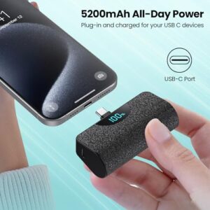Mini Portable Charger for iPhone 15, Upgraded 5200mAh USB C Power Bank, LCD Display Battery Pack Android Charger Compatible with iPhone 15/15 Plus/15 Pro/15 Pro Max,Samsung S23/S22, Android Phones