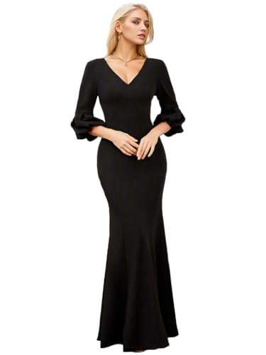 Ever-Pretty Women's Long Lantern Sleeves Mermaid Casual Maxi Formal Dress Black US4